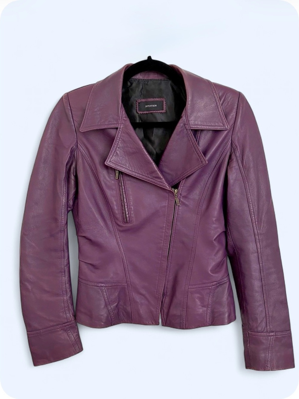 Vintage 90s Purple Lambskin Leather Moto Jacket Made in France
